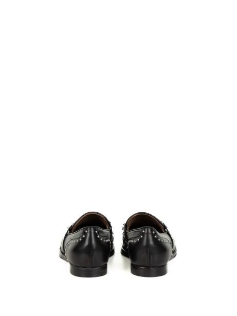 Mocassino nero in pelle con frange