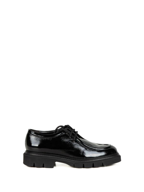 Women's Black Patent Leather Lace-Up Moccasin
