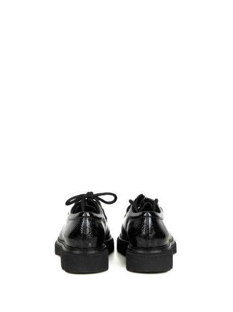 Women's Black Patent Leather Lace-Up Moccasin