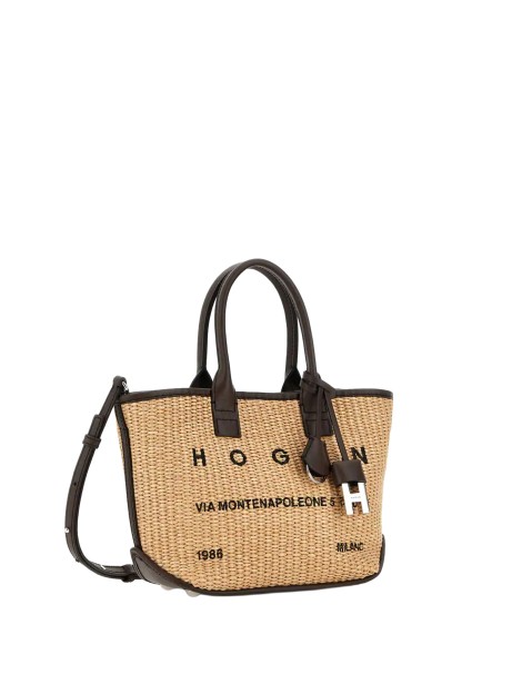 Borsa Hogan Shopping in Rafia Beige e Marrone