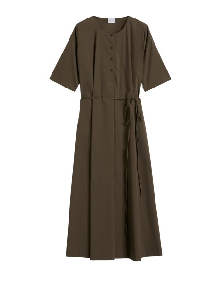 Long Dress with Short Sleeves in Military Green