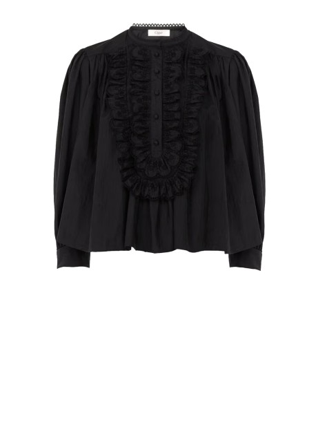 Blusa in Taffetà con Pizzo Sangallo e Ruches di Chloé