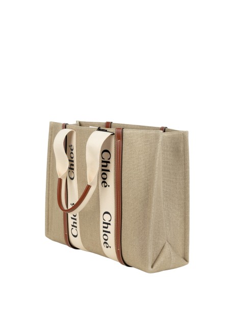 Borsa Grande Woody in Lino e Pelle Chloé 2