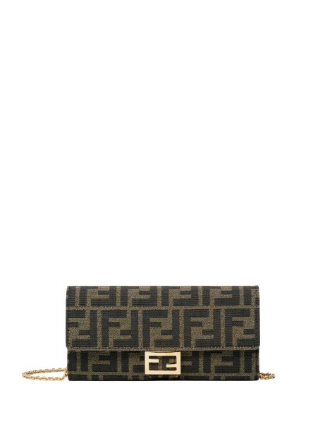 Fendi Baguette Continental Wallet with Chain in Brown Fabric