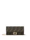 Fendi Baguette Continental Wallet with Chain in Brown Fabric