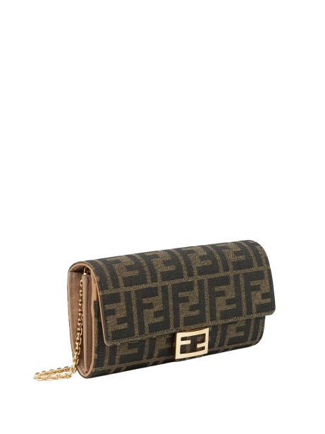 Fendi Baguette Continental Wallet with Chain in Brown Fabric 2