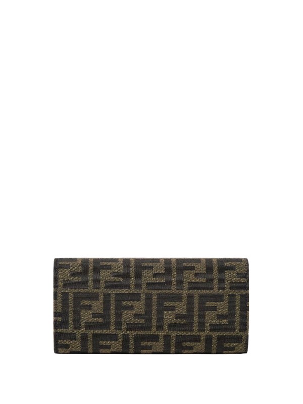 Fendi Baguette Continental Wallet with Chain in Brown Fabric