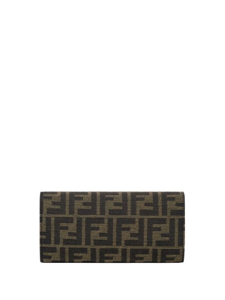 Fendi Baguette Continental Wallet with Chain in Brown Fabric