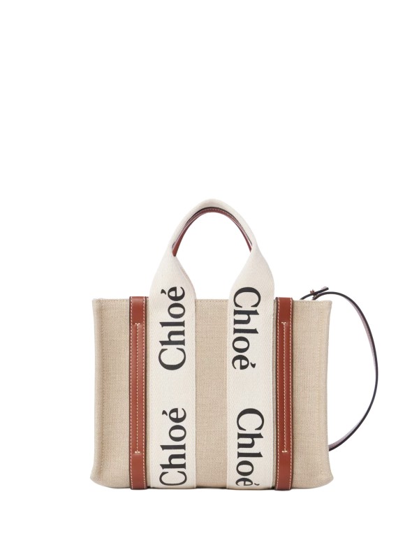 Chloé Mini Woody Tote Bag in Linen Canvas