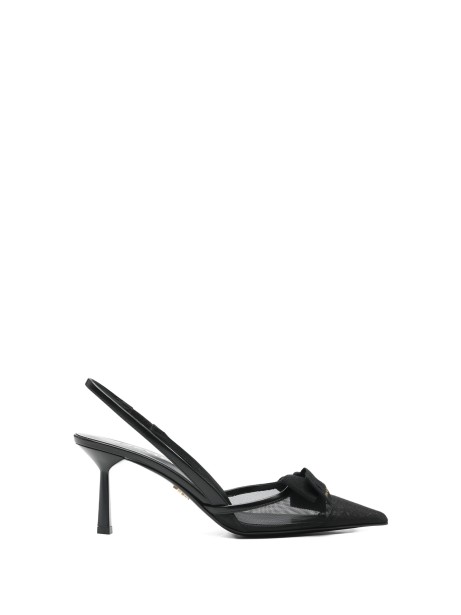 Décolleté Slingback in Rete con Fiocco di Prada