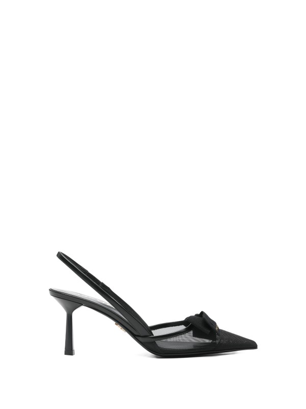 Décolleté Slingback in Rete con Fiocco di Prada
