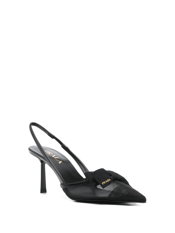 Prada Women's Mesh Slingback Pumps with Bow Detail