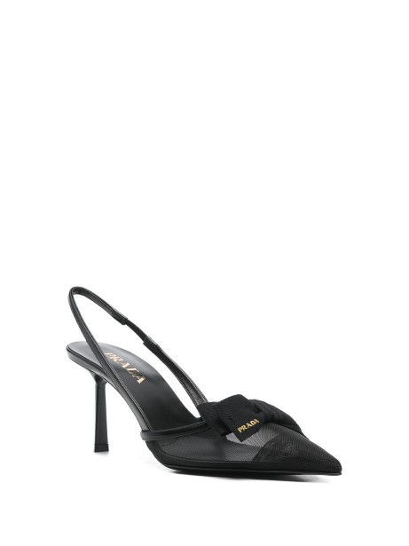 Prada Women's Mesh Slingback Pumps with Bow Detail
