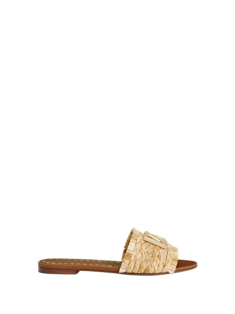 Dolce & Gabbana Beige Raffia Braided Slippers
