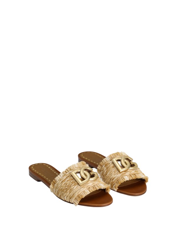 Dolce & Gabbana Beige Raffia Braided Slippers