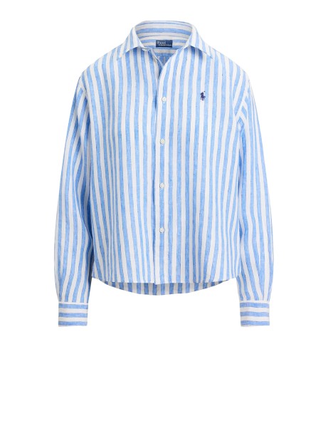 Camicia in Lino a Quadri Blu e Bianco di Polo Ralph Lauren