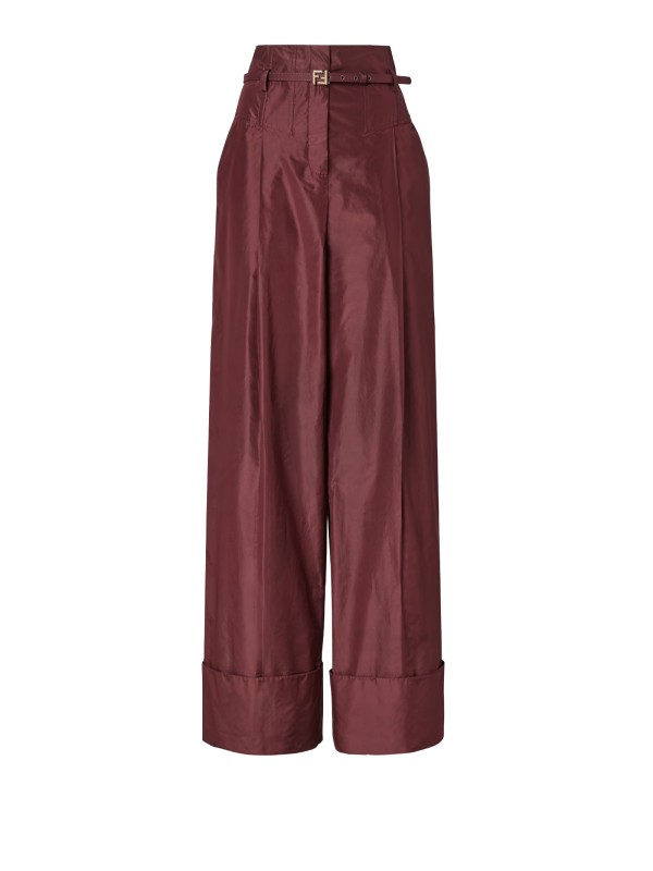 Fendi Burgundy Silk Taffeta High-Waisted Pants