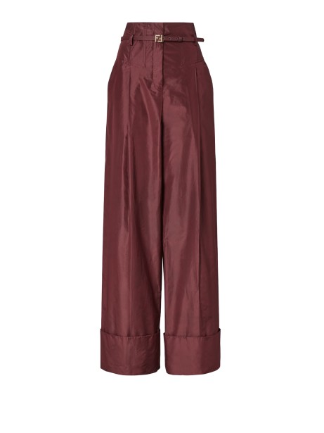 Fendi Burgundy Silk Taffeta High-Waisted Pants