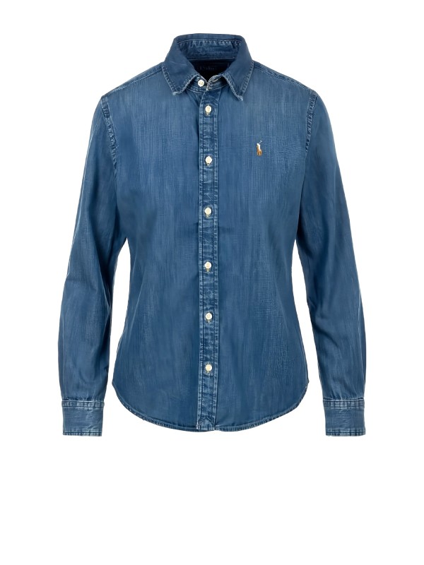 Camicia in Denim Azzurro con Maniche Lunghe di Polo Ralph Lauren