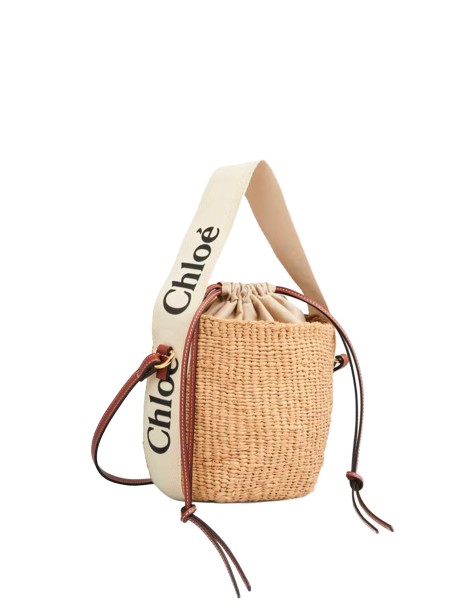 Chloé Small Raffia Bucket Bag with Leather Details