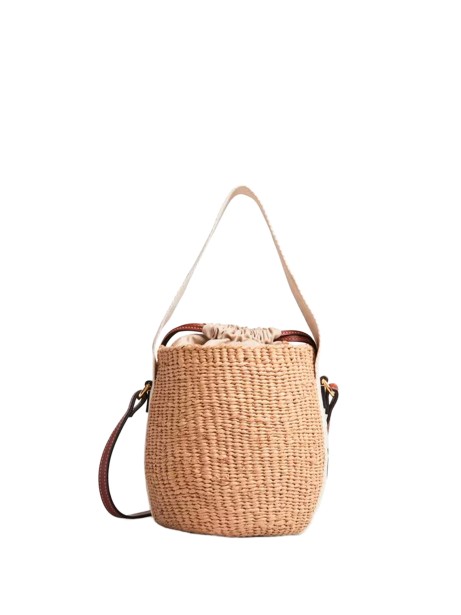 Borsa a Secchiello Piccola in Rafia con Finiture in Pelle Woody di Chloé