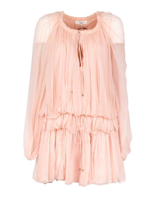 Chloé Caped Ruffled Silk Muslin Minidress