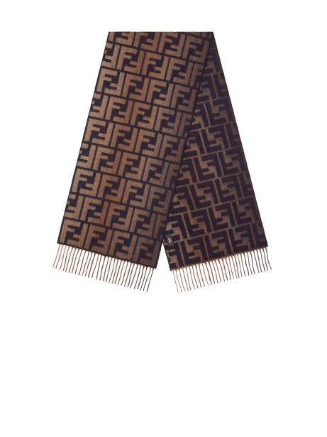 Fendi Brown and Blue FF Wool and Cashmere Scarf