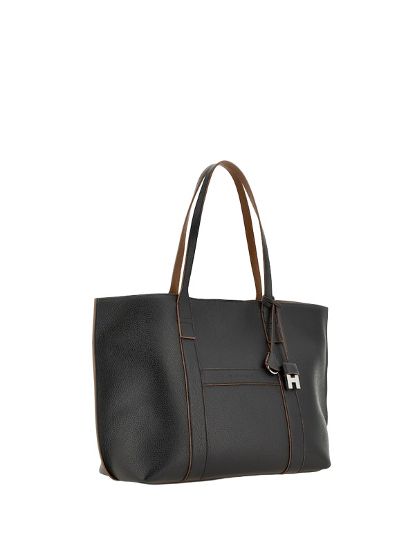 Hogan Medium Script Leather Tote with H-Fob Charm