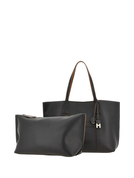 Borsa Shopping Hogan Script Media in Pelle Nera con Charm H-Fob