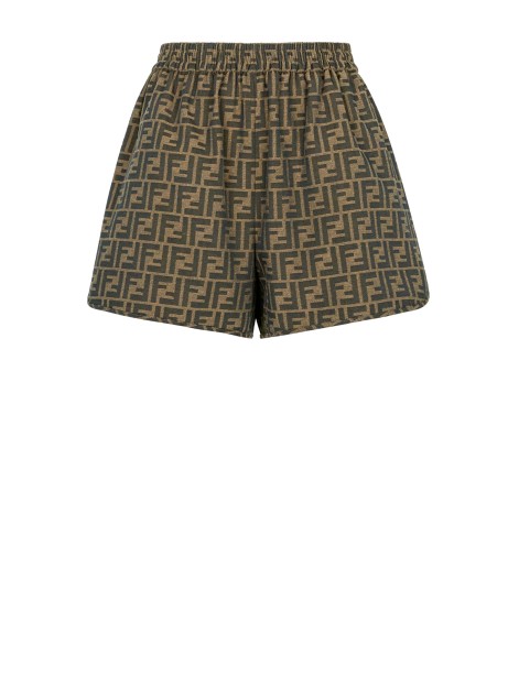 Fendi Brown Canvas Shorts with Jacquard FF Motif