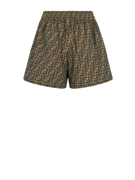 Short in Canvas Marrone con Motivo FF 2