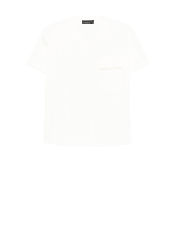 T-shirt in Viscosa Bianca con Taschino Anteriore