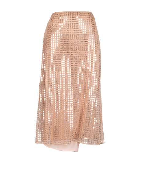 Nude Water-Effect Sequin Pencil Skirt