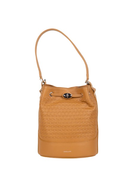 Zanellato Mondà Small Woven Leather Bucket Bag in Beige Taba