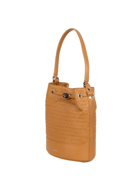 Borsa a Secchiello Mondà® Small in Pelle Intrecciata Beige Taba