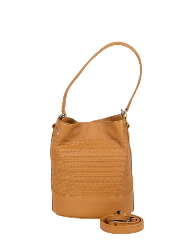 Borsa a Secchiello Mondà® Small in Pelle Intrecciata Beige Taba