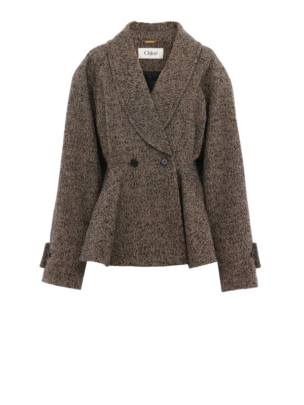 Cappotto Doppiopetto in Misto Lana Beige di Chloé