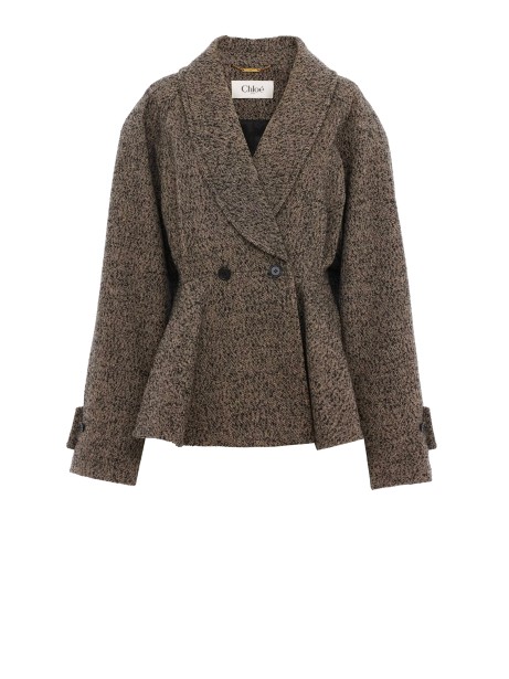 Chloé Herringbone Peplum Wool-Blend Coat