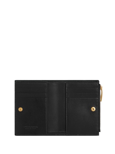 Portafoglio Intrecciato Piccolo Bi-Fold in Pelle Nera 2