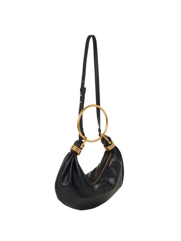 Borsa Bracelet Hobo Chloé in pelle martellata nera