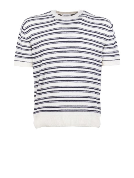 Loose-Fit Silk Crewneck Sweater with Subtle Stripe Pattern