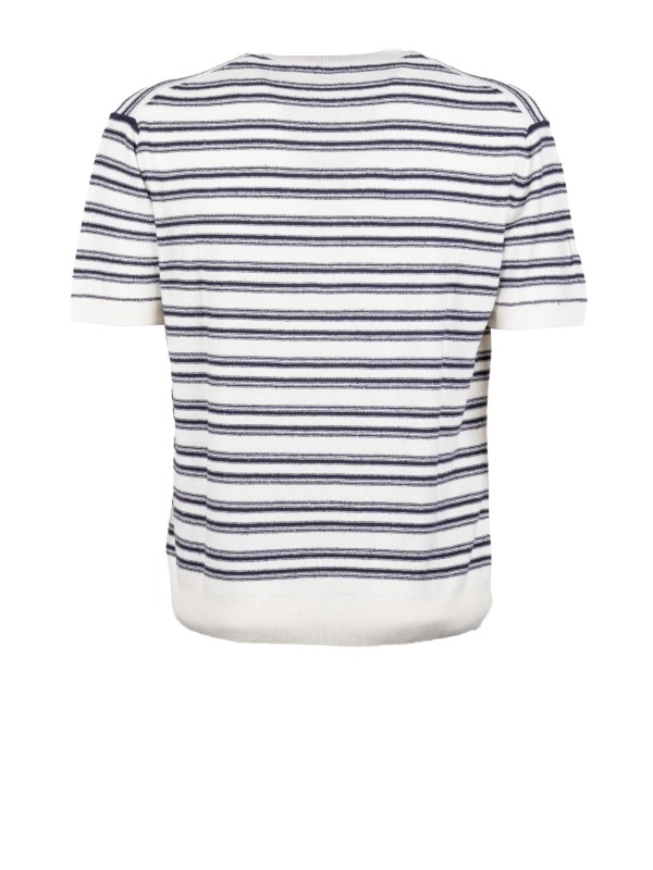 Maglia Girocollo in Seta a Righe Panna - Paolo Pecora