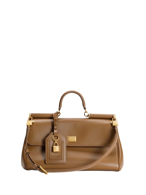 Borsa a mano My Sicily media in pelle di vitello marrone