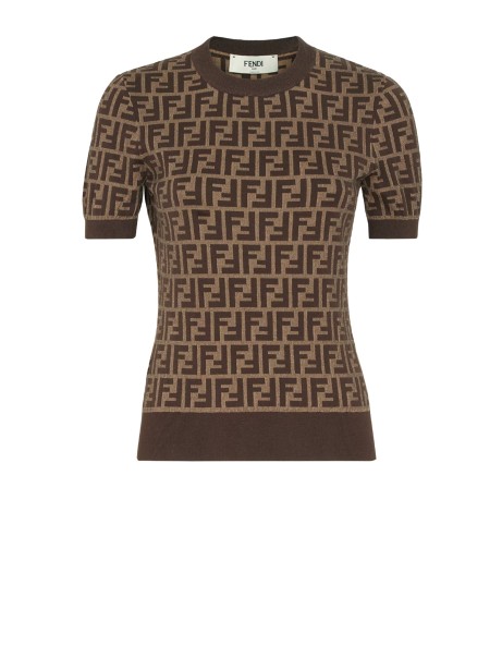 Maglia in Cotone FF Marrone di Fendi