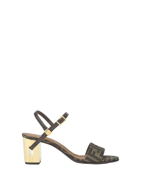 Fendi Delfina Brown FF Jacquard Medium-Heeled Sandals