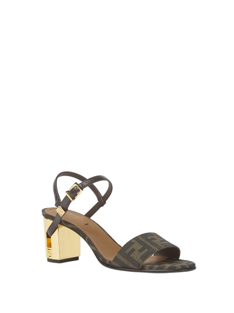 Fendi Delfina Brown FF Jacquard Medium-Heeled Sandals