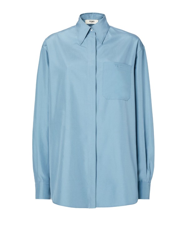 Camicia in Popeline di Seta Blu - Fendi