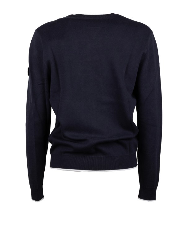 Peuterey Men's Graphite Blue Crew Neck Sweater with White Contrast Trim