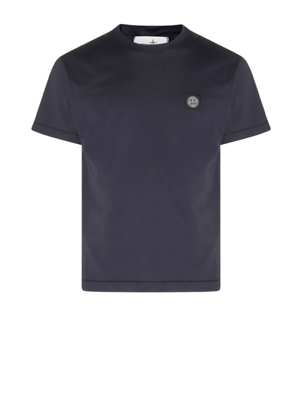 Stone Island Navy Blue Regular Fit T-Shirt with Embroidered Logo