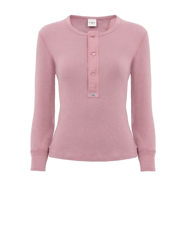 Chloé Ribbed Cotton Knit Top in Blushy Purple